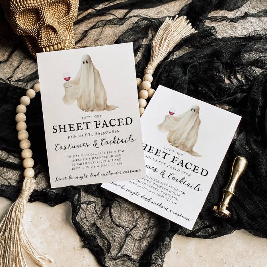 Let's Get Sheet Faced Halloween Invitation Kaart