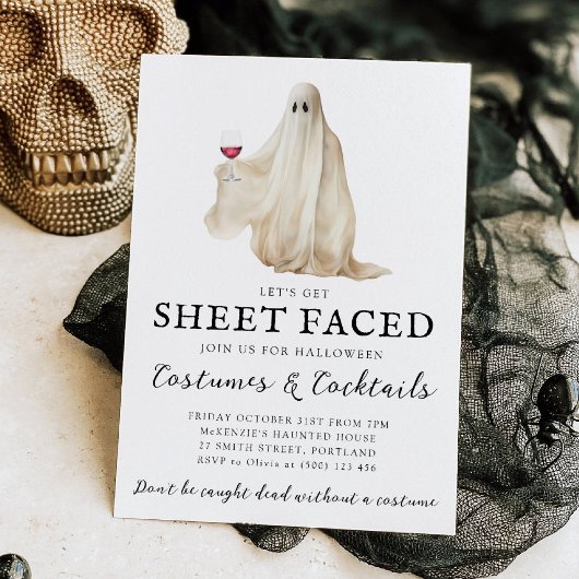 Let's Get Sheet Faced Halloween Invitation Kaart