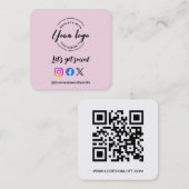 Let's Get Social Media QR code website Pink Custom Vierkante Visitekaartje (Voorkant / Achterkant)