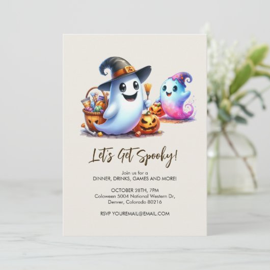 Let's Get Spooky, 2 Schattigee Ghost Halloween Kaart (Staand voorkant)