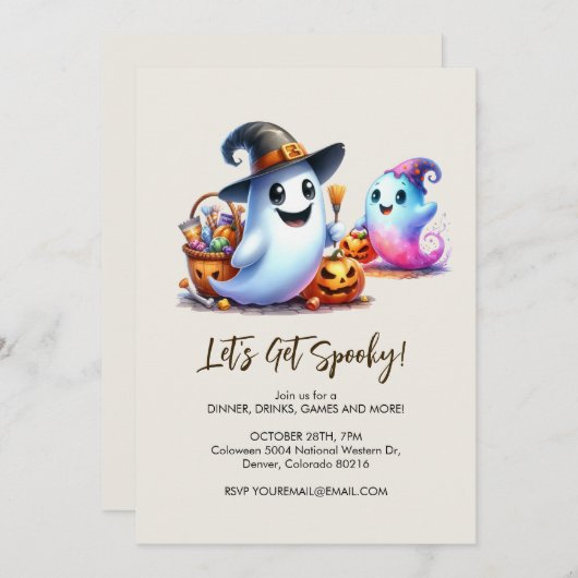 Let's Get Spooky, 2 Schattigee Ghost Halloween Kaart (Voorkant / Achterkant)