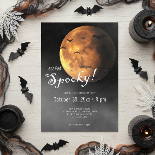 Let's Get Spooky Full Moon & Bats Halloween Party Kaart