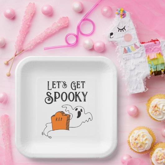 "Let's Get Spooky" Ghost Retro Gothic Typography Papieren Bordje (Feest)