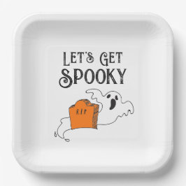"Let's Get Spooky" Ghost Retro Gothic Typography Papieren Bordje