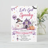 Let's Get Spooky Halloween Birthday Party Kaart (Staand voorkant)