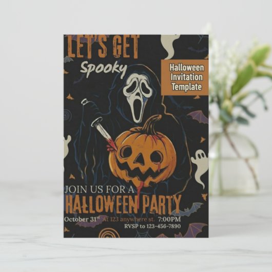 Let's Get Spooky Halloween Party Kaart (Staand voorkant)