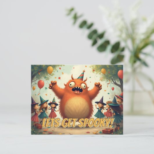Let's Get Spooky - Schattige Monster Party Fun Feestdagenkaart (Staand voorkant)