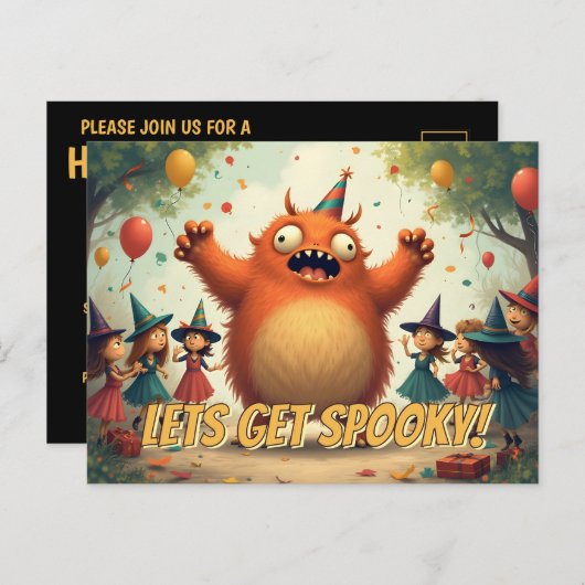 Let's Get Spooky - Schattige Monster Party Fun Feestdagenkaart (Voorkant / Achterkant)