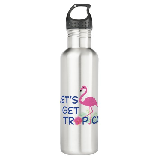Lets-get-Tropical-roze-Flamingo Summer Waterfles (Voorkant)