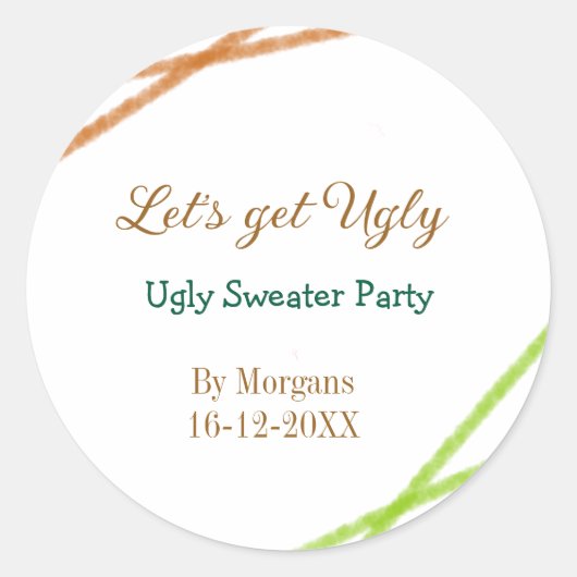 Let's get ugly Christmas ugly sweater Partyorange  Ronde Sticker (Voorkant)