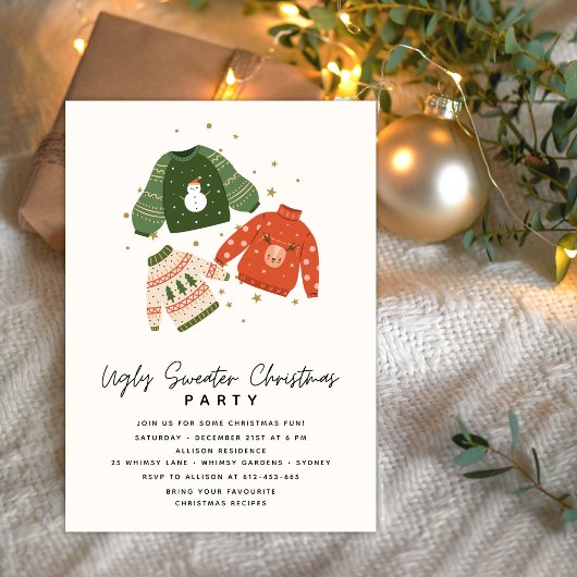 Let's get Ugly Modern Ugly Sweater Christmas Party Kaart