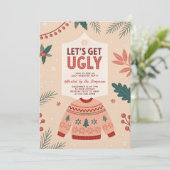 Let's Get Ugly Retro Christmas Ugly Sweater Party Kaart (Staand voorkant)