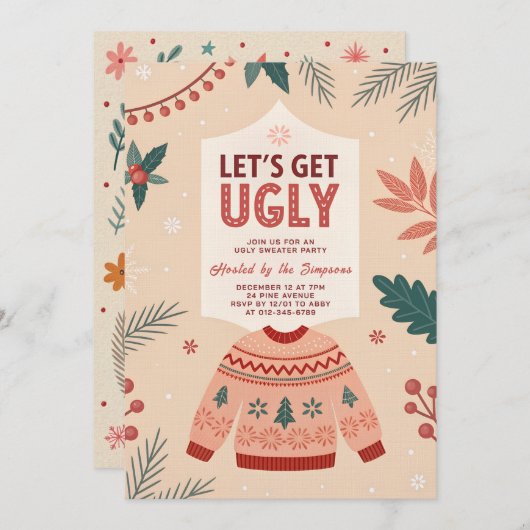 Let's Get Ugly Retro Christmas Ugly Sweater Party Kaart (Voorkant / Achterkant)