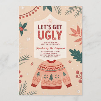 Let's Get Ugly Retro Christmas Ugly Sweater Party Kaart