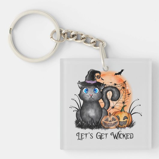 Let's Get Wicked | Black Witch Cat Sleutelhanger (Voorkant)
