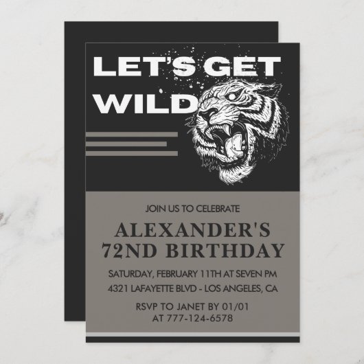 Let's Get Wild Mannen 72e verjaardag uitnodigingen (Voorkant / Achterkant)