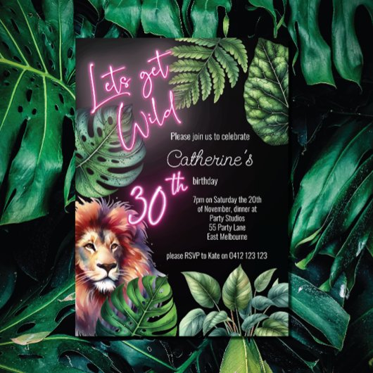 Lets Get Wild Neon Pink 30e verjaardag van de leeu Kaart