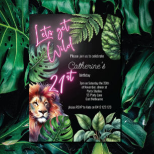 Lets Get Wild Neon Roze 21e Leeuw Verjaardag Kaart