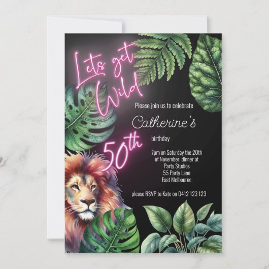 Lets Get Wild Neon Roze 50ste verjaardag van de le Kaart (Voorkant)