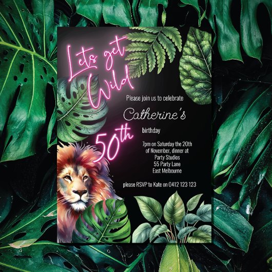 Lets Get Wild Neon Roze 50ste verjaardag van de le Kaart