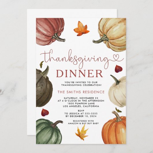 Let's Give Thanks Invite | Pumpkin Thanksgiving Kaart (Voorkant / Achterkant)