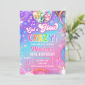 Let's Glow Crazy Disco Neon Glow Girl Birthday Kaart (Staand voorkant)