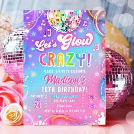 Let's Glow Crazy Disco Neon Glow Girl Birthday Kaart