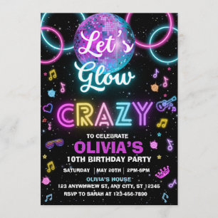 Let's Glow Crazy discofeest uitnodiging - discobal