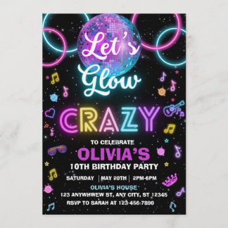 Let's Glow Crazy discofeest uitnodiging - discobal