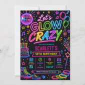 Let's Glow Crazy: Neon Disco Verjaardagsfeestje Kaart (Voorkant)