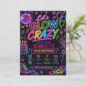 Let's Glow Crazy: Neon Disco Verjaardagsfeestje Kaart (Staand voorkant)