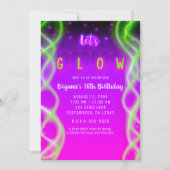 Let's Glow Paarse Roze Neon Green Sweet 16 Party Kaart (Voorkant)