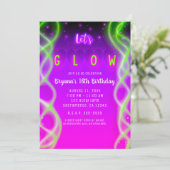 Let's Glow Paarse Roze Neon Green Sweet 16 Party Kaart (Staand voorkant)