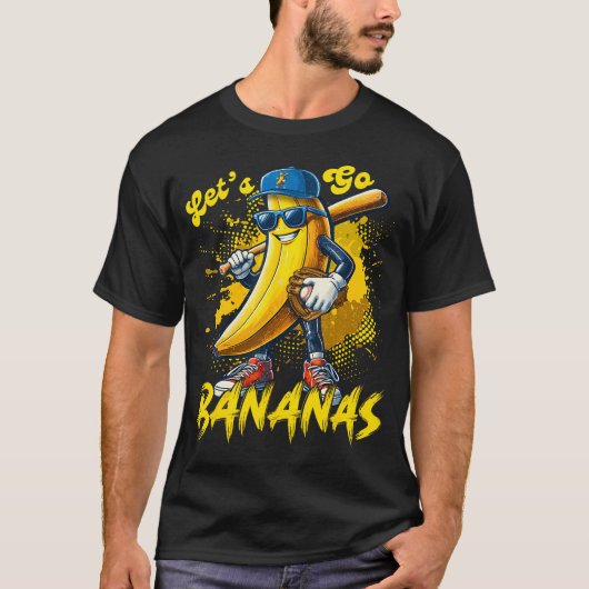 Lets Go Bananas Het spelen van Baseball P T-shirt (Voorkant)