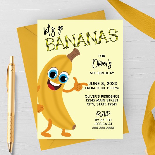Let's Go Bananas Kids Birthday Invitation Kaart