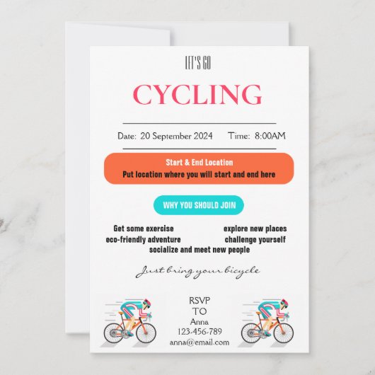 Let's Go Cycling Invitation Kaart (Voorkant)