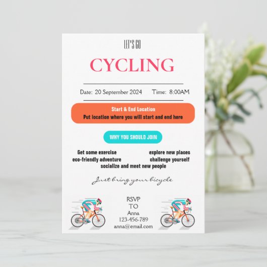 Let's Go Cycling Invitation Kaart (Staand voorkant)