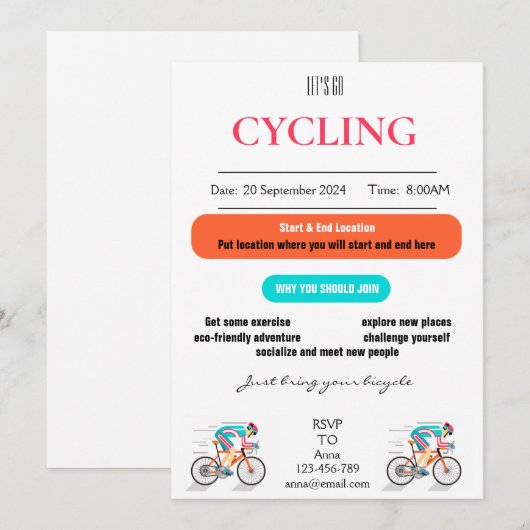 Let's Go Cycling Invitation Kaart (Voorkant / Achterkant)