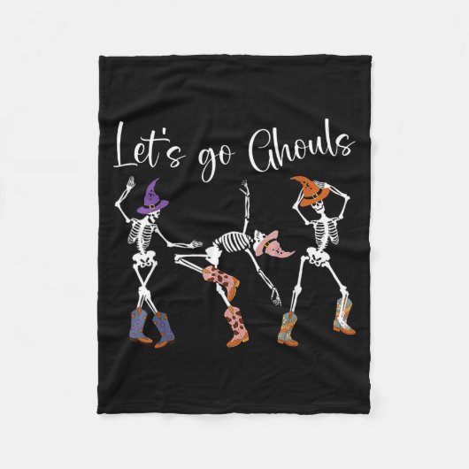 Let's Go Ghouls Dancing Skeleton Cowboy Western Ha Fleece Deken (Voorkant)