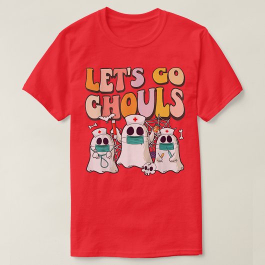 Lets Go Ghouls Halloween Ghost Groovy Retro 70s Hi T-shirt (Design voorkant)