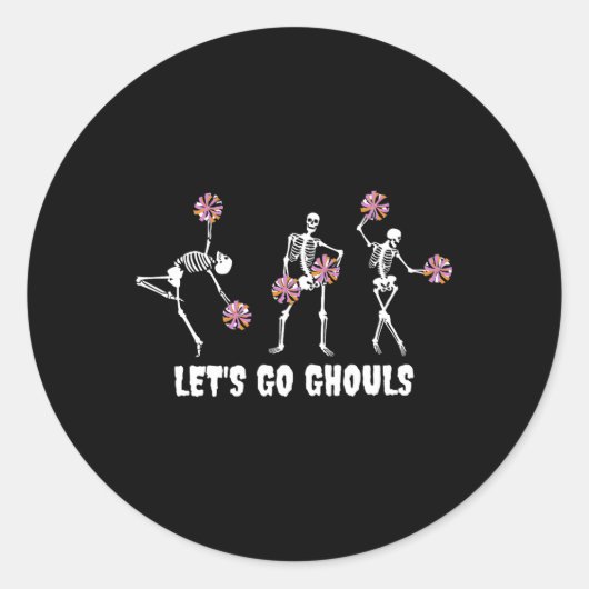Lets Go Ghouls Skeleton Cheerleader Halloween Chee Ronde Sticker (Voorkant)