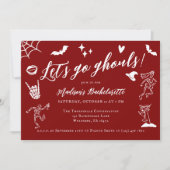 Let's Go Ghouls Spooky Whimsical Red Bachelorette Kaart (Voorkant)