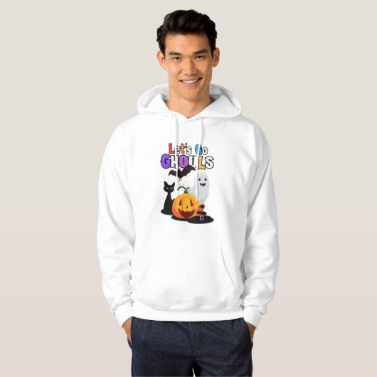 Let's Go GHOULS: Zwart en Sinaasappel Spooky Hallo Hoodie (Voorkant volledig)