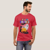 Let's Go GHOULS: Zwart en Sinaasappel Spooky Hallo T-shirt (Voorkant volledig)