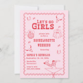 Let's Go Girls Cowgirl Roze en Rode Bachelorette Kaart (Voorkant)