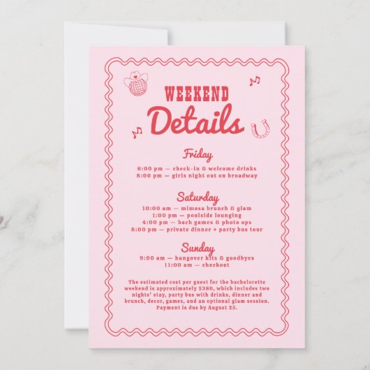 Let's Go Girls Cowgirl Roze en Rode Bachelorette Kaart (Achterkant)