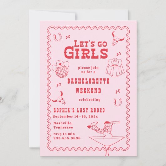 Let's Go Girls Cowgirl Roze en Rode Bachelorette Kaart (Voorkant)
