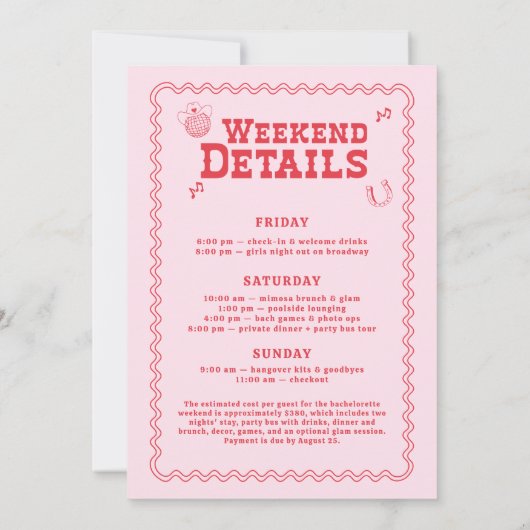 Let's Go Girls Cowgirl Roze en Rode Bachelorette Kaart (Achterkant)