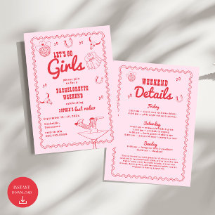 Let's Go Girls Cowgirl Roze en Rode Bachelorette Kaart