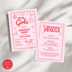 Let's Go Girls Cowgirl Roze en Rode Bachelorette Kaart